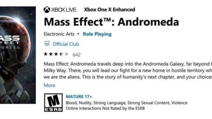 Mass Effect Andromeda 4K Patch on Xbox One X Available Now